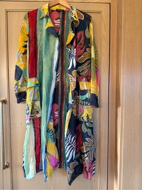 Radzoli Vibrant Pink, Yellow & Green Printed Open Duster Layering Top / small